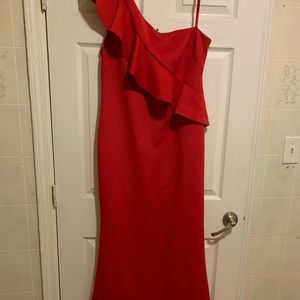 Red One Shoulder Prom Dress